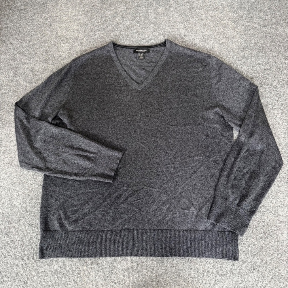 Banana Republic Silk Cashmere Blend V-Neck Sweater Gray Mens XL Pullover Casual